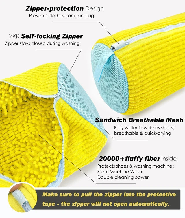 Alt view image 3 of 7 - Shoe Washing Machine Bag,Laundry Shoe Bag for Washer and Dryer,Reusable Shoe Cleaning Bag for Sneakers,Tennis Shoes,With Self-locking Zipper, Microfiber Inside (1, Yellow)