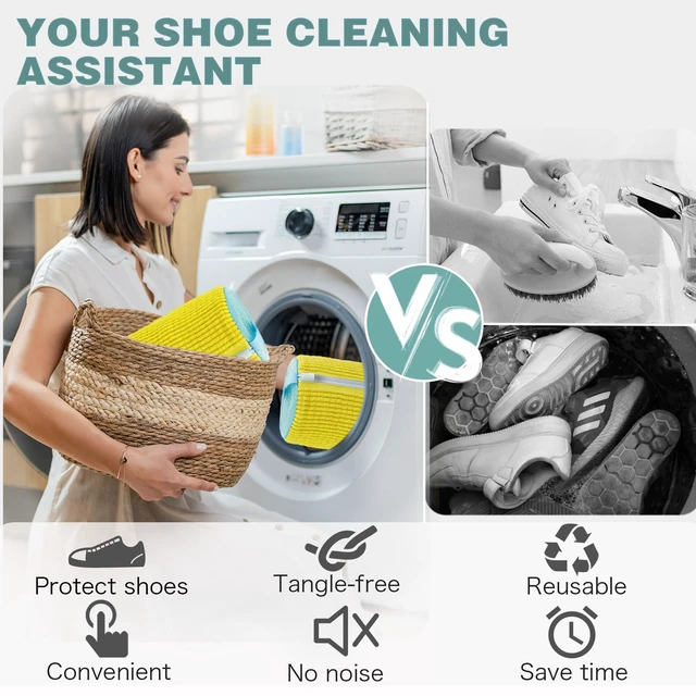 Alt view image 4 of 7 - Shoe Washing Machine Bag,Laundry Shoe Bag for Washer and Dryer,Reusable Shoe Cleaning Bag for Sneakers,Tennis Shoes,With Self-locking Zipper, Microfiber Inside (1, Yellow)
