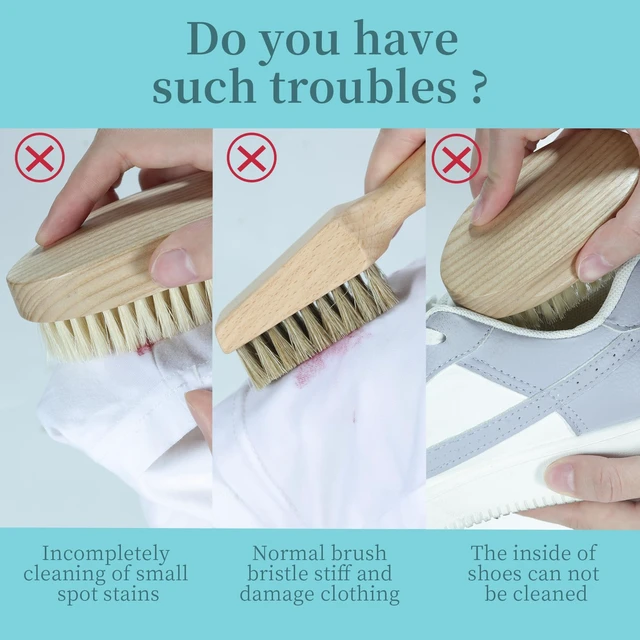 Alt view image 4 of 7 - BFWood Laundry Stain Brush, Natural Soft Boar Bristles, Removes Tough Stains from Delicate Fabrics Like Knits, Cotton, and Linens, Gentle on Fabrics, No Damage