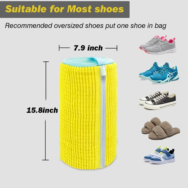 Alt view image 5 of 7 - Shoe Washing Machine Bag,Laundry Shoe Bag for Washer and Dryer,Reusable Shoe Cleaning Bag for Sneakers,Tennis Shoes,With Self-locking Zipper, Microfiber Inside (1, Yellow)