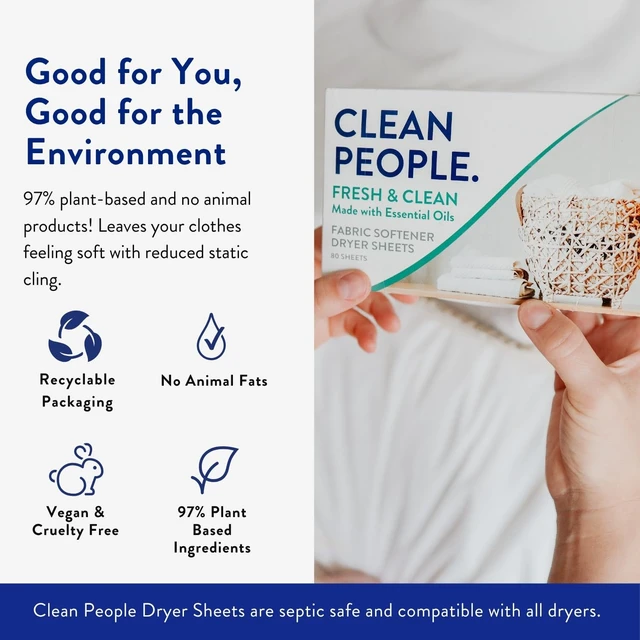 Alt view image 5 of 7 - The Clean People Fabric Softener Sheets - Dryer Sheets - Softens & Removes Static Cling - Vegan Laundry Softener With Essential Oils - Fresh Scent, 120 Pack
