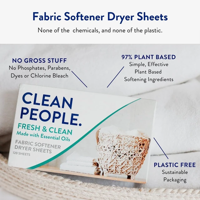 Alt view image 6 of 7 - The Clean People Fabric Softener Sheets - Dryer Sheets - Softens & Removes Static Cling - Vegan Laundry Softener With Essential Oils - Fresh Scent, 120 Pack