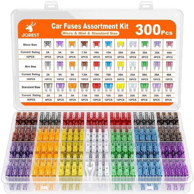 Main image of JOREST 300Pcs Car Fuse Assortment Kit, 160 Mini Blade Fuses + 90 Standard Auto Fuses + 50 Micro Fuses + Puller (2A,3A,5A,7.5A,10A,15A,20A,25A,30A,35A,40A)