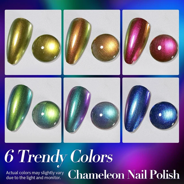 Alt view image 2 of 7 - Born Pretty Chameleon Nail Polish Set 6 Colors Chrome Holographic Metallic