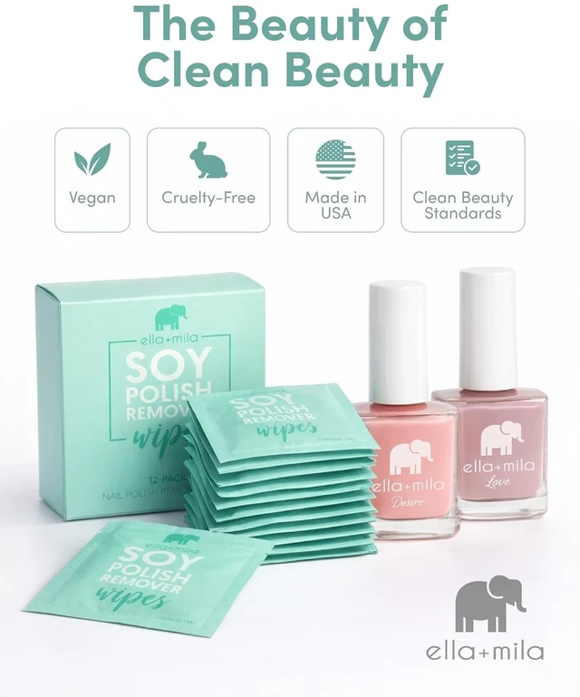 Main image of ella+mila Soy Nail Polish Remover Wipes, 12-Pack - Non-Acetone, Travel Size