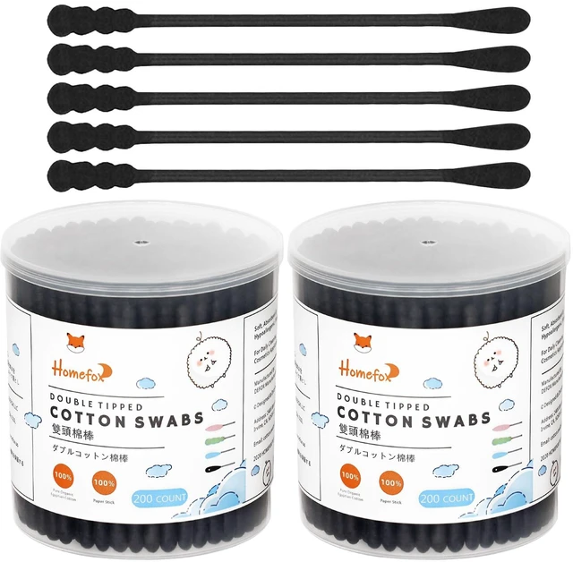 Main image of Black Cotton Swabs Spiral - 400 Count Organic Cotton Buds Double Side Tightly Wrapped Charcoal Cotton Tips Paper Stick Soft Gentle Cruelty-Free Lint-Free Goth Bathroom, Round & Spiral (Black)