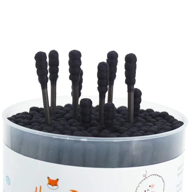 Alt view image 3 of 7 - Black Cotton Swabs Spiral - 400 Count Organic Cotton Buds Double Side Tightly Wrapped Charcoal Cotton Tips Paper Stick Soft Gentle Cruelty-Free Lint-Free Goth Bathroom, Round & Spiral (Black)