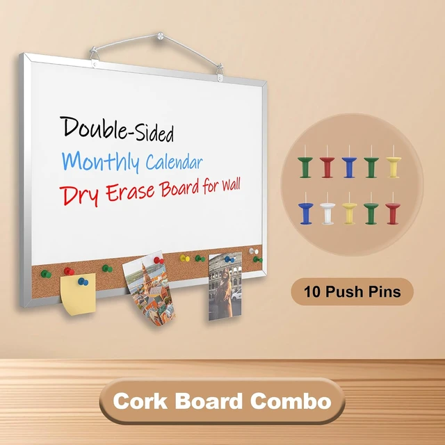 Alt view image 6 of 7 - Monthly Calendar Dry Erase Board 16x12 Inch, Double-Sided Whiteboard and Corkboard Combo, Wall Mounted Planner Organizer with Markers, Magnets, Push Pins, Eraser, for Home Office School