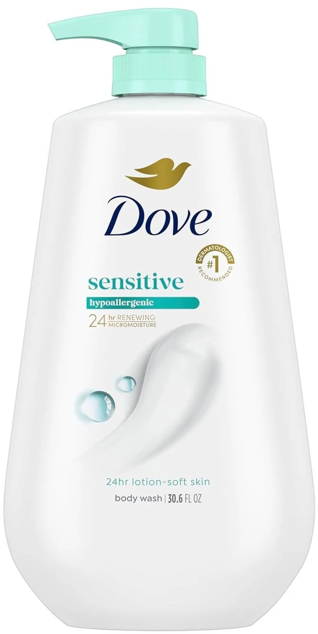 Main image of Dove Sensitive Skin Body Wash, 24hr Lotion-Soft Skin, 30.6 oz