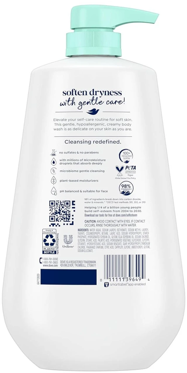 Alt view image 2 of 7 - Dove Sensitive Skin Body Wash, 24hr Lotion-Soft Skin, 30.6 oz