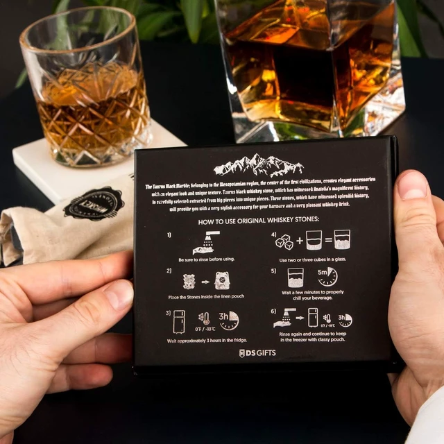 Alt view image 4 of 7 - Premium Whiskey Stones Gift Set with 12 Pcs Stones and Bag. Whiskey, Bourbon, Cognac, Scotch,Gin, Wine Beverage. Marble Reusable Ice Cubes. Birthday Gift for Whiskey Lovers. (Dark Grey)
