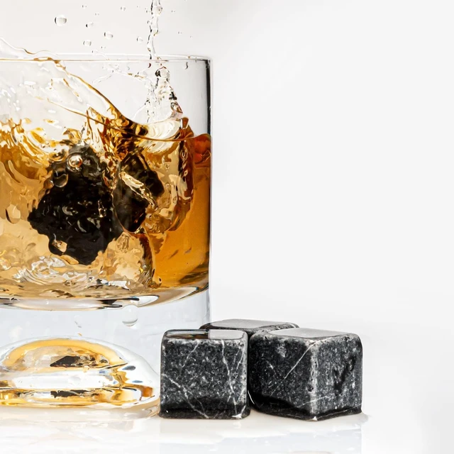 Alt view image 6 of 7 - Premium Whiskey Stones Gift Set with 12 Pcs Stones and Bag. Whiskey, Bourbon, Cognac, Scotch,Gin, Wine Beverage. Marble Reusable Ice Cubes. Birthday Gift for Whiskey Lovers. (Dark Grey)