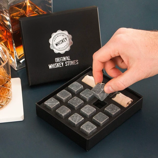 Alt view image 7 of 7 - Premium Whiskey Stones Gift Set with 12 Pcs Stones and Bag. Whiskey, Bourbon, Cognac, Scotch,Gin, Wine Beverage. Marble Reusable Ice Cubes. Birthday Gift for Whiskey Lovers. (Dark Grey)