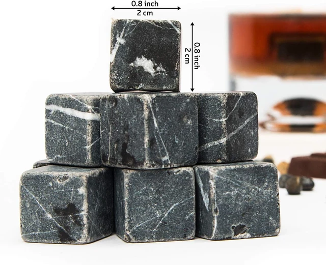 Alt view image 3 of 7 - Premium Whiskey Stones Gift Set with 12 Pcs Stones and Bag. Whiskey, Bourbon, Cognac, Scotch,Gin, Wine Beverage. Marble Reusable Ice Cubes. Birthday Gift for Whiskey Lovers. (Dark Grey)