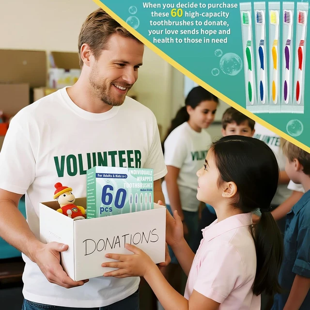 Alt view image 6 of 7 - Comdian 60 Pcs Toothbrush Bulk Disposable, Travel Toothbrushes Pack, Soft Bristle Individually Wrapped and Good Cleaning for Kids, Adult and The Elderly. Suitable for Hotel, Travel, Home, Donated