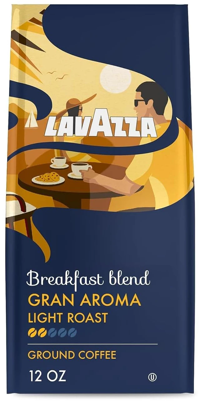Main image of Lavazza Breakfast Blend Gran Aroma Ground Coffee 12oz Bag, Light Roast, Smooth and Aromatic Taste, Intensity 2/5, 100% Arabica, Ideal for Drip Brewers, (Pack of 1) - Package May Vary
