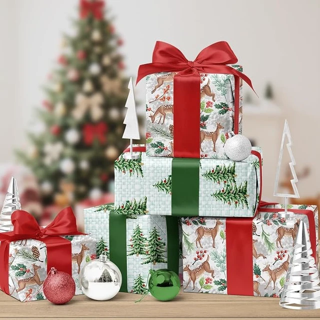 Alt view image 6 of 6 - BIOBROWN Christmas Wrapping Paper Doe Floral and Tree Design Gift Wrap
