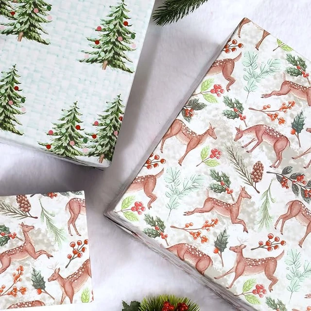 Alt view image 5 of 6 - BIOBROWN Christmas Wrapping Paper Doe Floral and Tree Design Gift Wrap