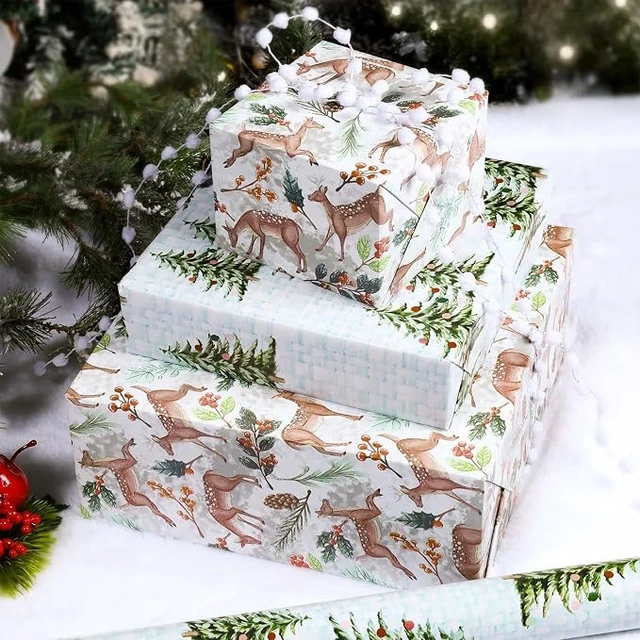 Alt view image 3 of 6 - BIOBROWN Christmas Wrapping Paper Doe Floral and Tree Design Gift Wrap