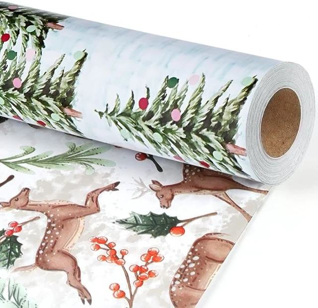 Alt view image 4 of 6 - BIOBROWN Christmas Wrapping Paper Doe Floral and Tree Design Gift Wrap