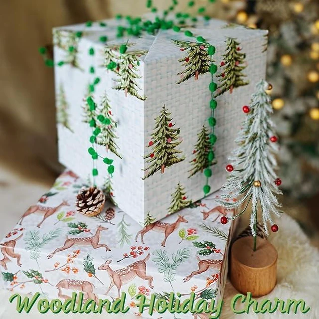 Main image of BIOBROWN Christmas Wrapping Paper Doe Floral and Tree Design Gift Wrap