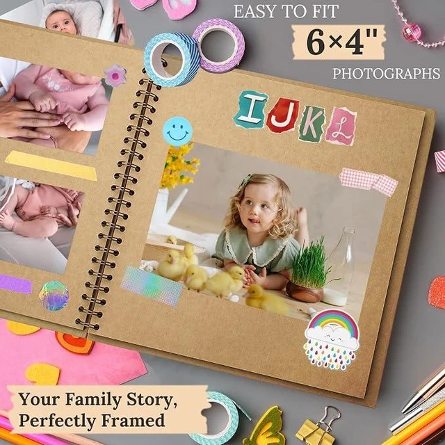 Alt view image 3 of 6 - Scrapbook Photo Album 8"x8" 20 Sheets 40 Pages Hardcover Kraft Paper Khaki