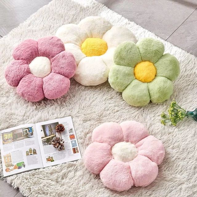 Alt view image 3 of 6 - Kcvvcr Pink Flower Pillow, Cute Decorative Flower Shaped Throw Pillow with Faux Rabbit Fur, 14.9" Soft Flower Plush Throw Pillow Floor Pillows Room Décor for Bedroom Living Room