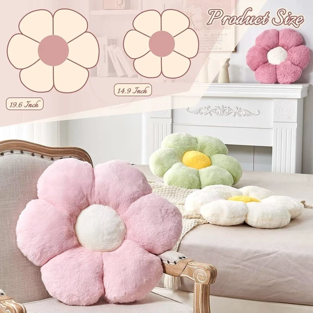 Alt view image 6 of 6 - Kcvvcr Pink Flower Pillow, Cute Decorative Flower Shaped Throw Pillow with Faux Rabbit Fur, 14.9" Soft Flower Plush Throw Pillow Floor Pillows Room Décor for Bedroom Living Room