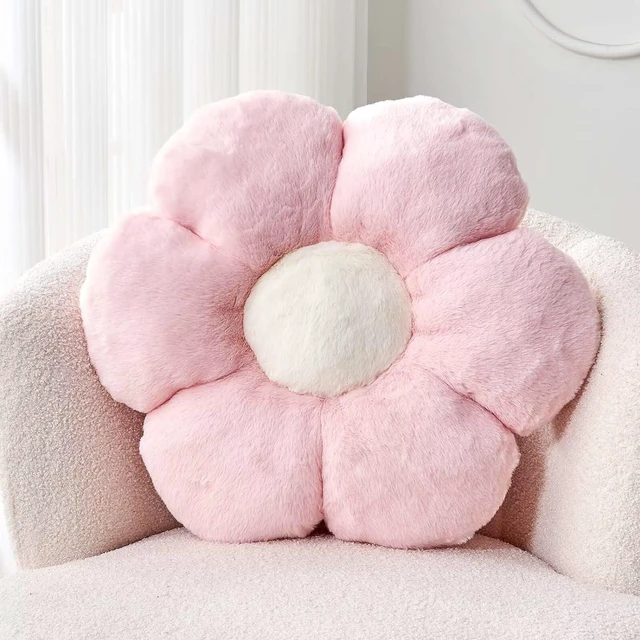 Main image of Kcvvcr Pink Flower Pillow, Cute Decorative Flower Shaped Throw Pillow with Faux Rabbit Fur, 14.9" Soft Flower Plush Throw Pillow Floor Pillows Room Décor for Bedroom Living Room