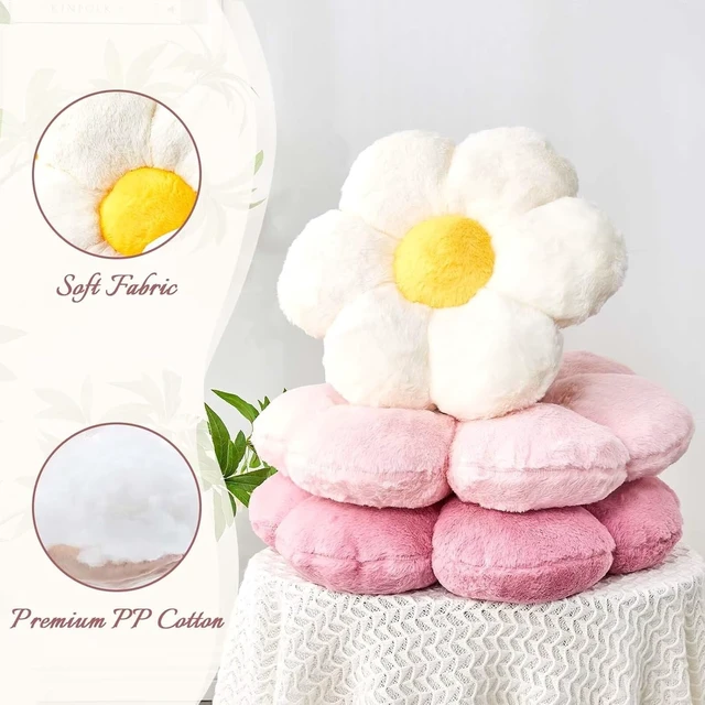 Alt view image 2 of 6 - Kcvvcr Pink Flower Pillow, Cute Decorative Flower Shaped Throw Pillow with Faux Rabbit Fur, 14.9" Soft Flower Plush Throw Pillow Floor Pillows Room Décor for Bedroom Living Room