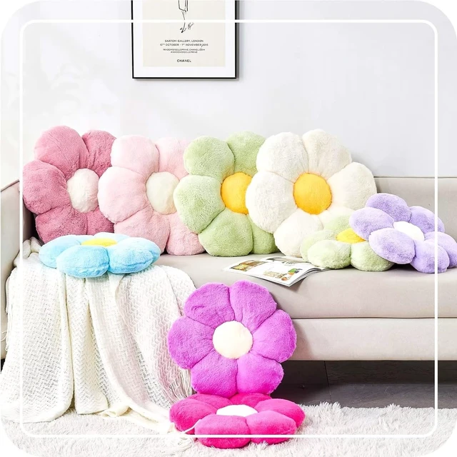 Alt view image 5 of 6 - Kcvvcr Pink Flower Pillow, Cute Decorative Flower Shaped Throw Pillow with Faux Rabbit Fur, 14.9" Soft Flower Plush Throw Pillow Floor Pillows Room Décor for Bedroom Living Room