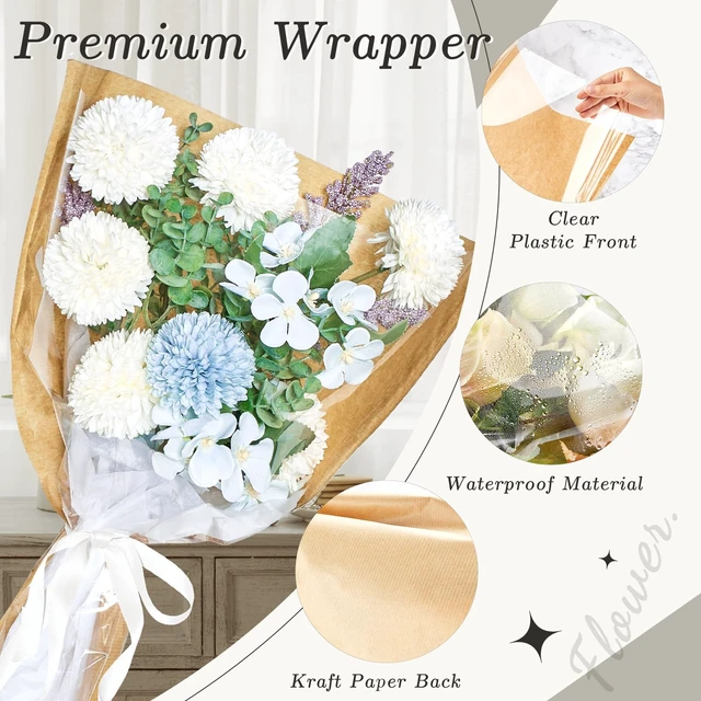 Alt view image 2 of 7 - Jutieuo 50 Pcs Flower Bags for Bouquet, Flower Wrapping Kraft Paper Floral Sleeve Bouquet Bags with Ribbons for Florist Supplies Wedding Birthday Mother's Day, 14x22 Inches