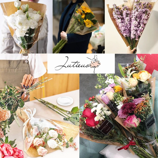 Alt view image 7 of 7 - Jutieuo 50 Pcs Flower Bags for Bouquet, Flower Wrapping Kraft Paper Floral Sleeve Bouquet Bags with Ribbons for Florist Supplies Wedding Birthday Mother's Day, 14x22 Inches