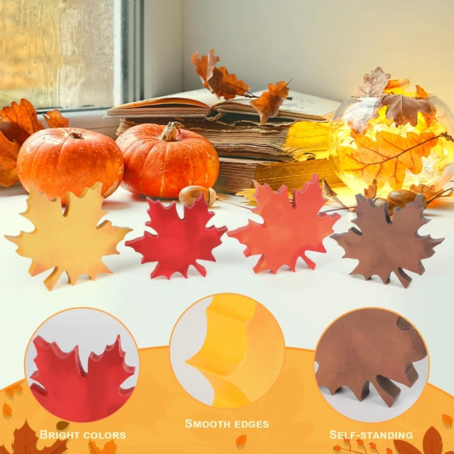 Alt view image 3 of 7 - COCHIE 4 Vintage Fall Leaves Decorations Autumn Table Tiered Tray Decor Set