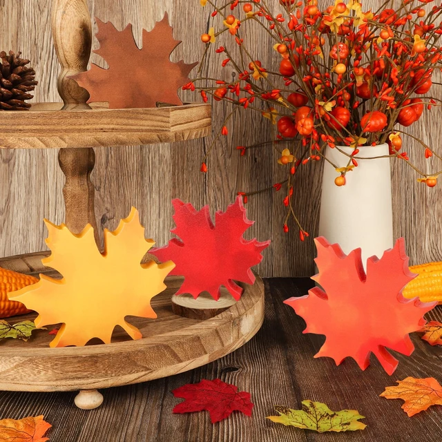 Alt view image 4 of 7 - COCHIE 4 Vintage Fall Leaves Decorations Autumn Table Tiered Tray Decor Set