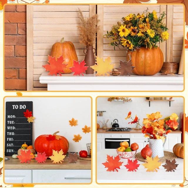 Alt view image 5 of 7 - COCHIE 4 Vintage Fall Leaves Decorations Autumn Table Tiered Tray Decor Set