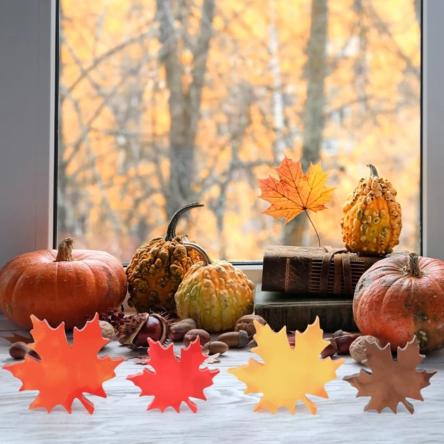 Alt view image 6 of 7 - COCHIE 4 Vintage Fall Leaves Decorations Autumn Table Tiered Tray Decor Set