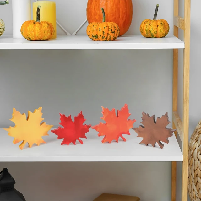 Alt view image 7 of 7 - COCHIE 4 Vintage Fall Leaves Decorations Autumn Table Tiered Tray Decor Set