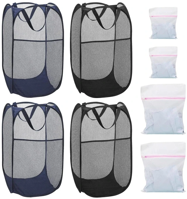 Main image of 4 Pcs Mesh Pop Up Laundry Hamper with Carry Handles 4 Wash Bags