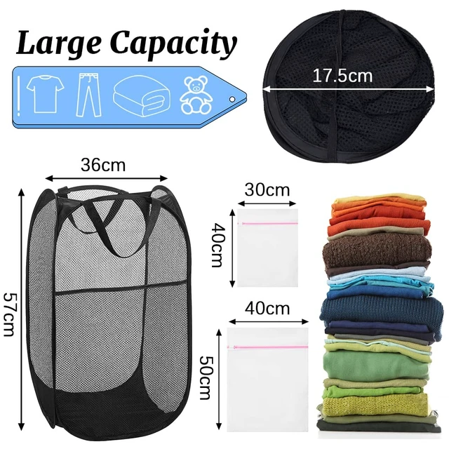 Alt view image 2 of 7 - 4 Pcs Mesh Pop Up Laundry Hamper with Carry Handles 4 Wash Bags