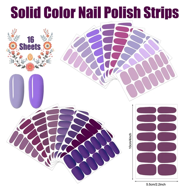 Alt view image 2 of 5 - 224 Pieces 16 Sheets Purple Solid Color Nail Polish Strips Nail Wraps Self-Adhesive Nail Stickers Full Wraps for Women Girls