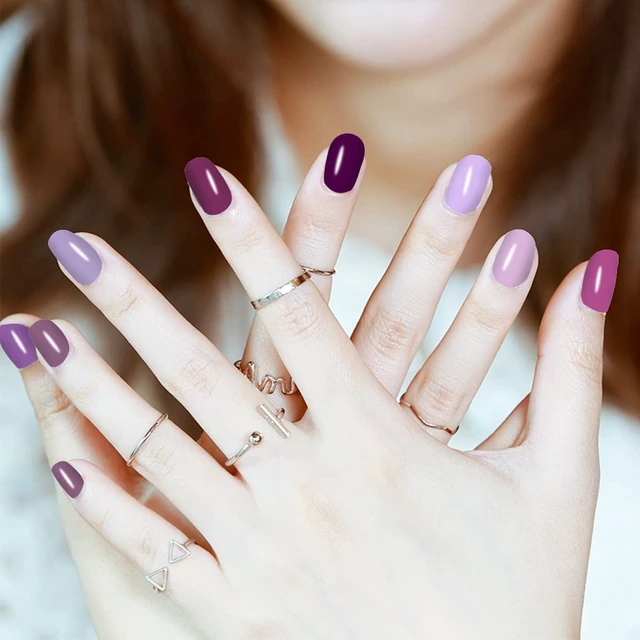 Alt view image 3 of 5 - 224 Pieces 16 Sheets Purple Solid Color Nail Polish Strips Nail Wraps Self-Adhesive Nail Stickers Full Wraps for Women Girls