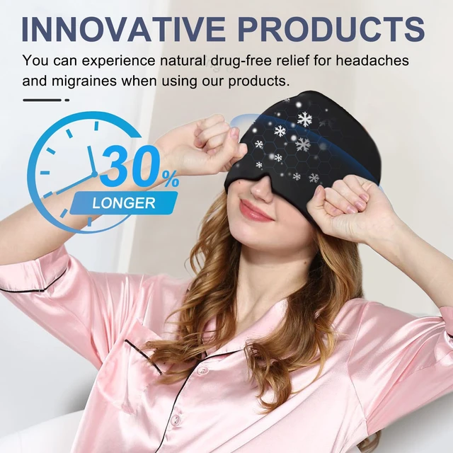 Alt view image 2 of 7 - Migraine Headache Relief Cap, Gel Ice Head Wrap, Hot and Cold Therapy, Headache Eyes Mask for Sinus, Puffy Eyes, Tension and Stress Relief (Black)