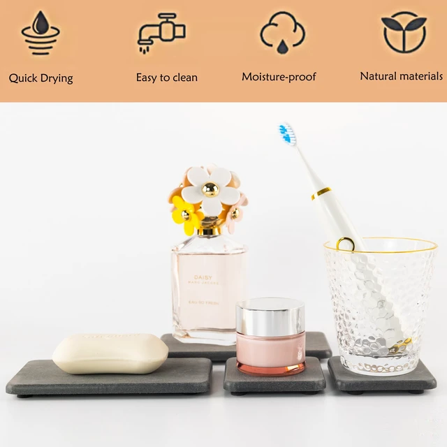 Alt view image 2 of 7 - NiuYichee Set of 4 Water Absorbent Diatomite Coasters, Dish Soap Stone Tray