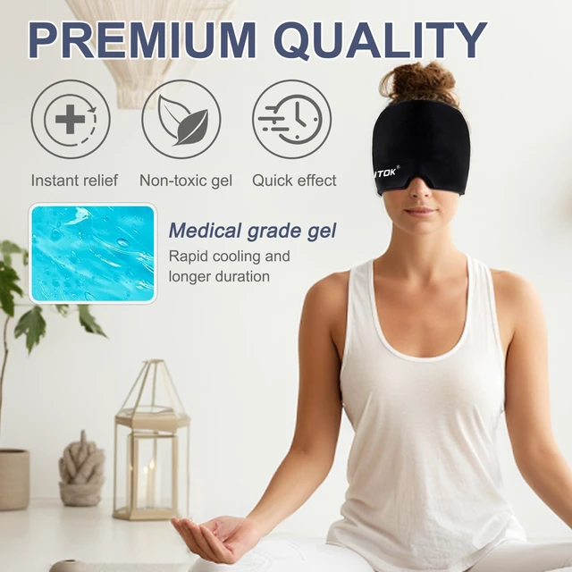 Alt view image 4 of 7 - Migraine Headache Relief Cap, Gel Ice Head Wrap, Hot and Cold Therapy, Headache Eyes Mask for Sinus, Puffy Eyes, Tension and Stress Relief (Black)