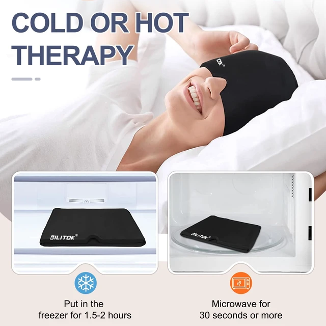 Alt view image 5 of 7 - Migraine Headache Relief Cap, Gel Ice Head Wrap, Hot and Cold Therapy, Headache Eyes Mask for Sinus, Puffy Eyes, Tension and Stress Relief (Black)