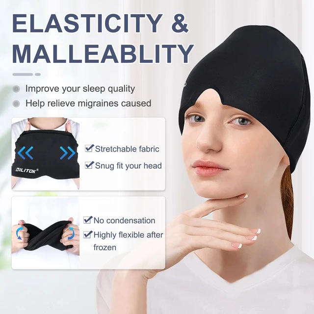 Alt view image 6 of 7 - Migraine Headache Relief Cap, Gel Ice Head Wrap, Hot and Cold Therapy, Headache Eyes Mask for Sinus, Puffy Eyes, Tension and Stress Relief (Black)