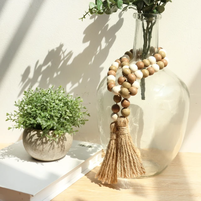 Alt view image 2 of 6 - Meplait Wood Bead Garland, 39in Decorative Tassels Garland, Coffee&Natural