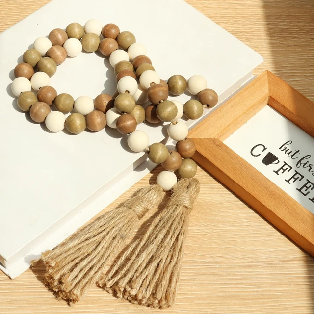 Alt view image 3 of 6 - Meplait Wood Bead Garland, 39in Decorative Tassels Garland, Coffee&Natural