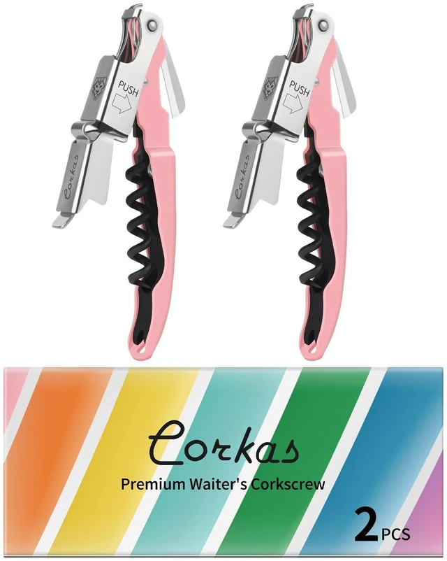 Main image of CORKAS Wine Key - 2Pack Handcrafted Professional Waiters Corkscrew, Compact Heavy Duty Wine Opener with Double Hinged, Foil Cutter and Bottle Opener, Birthday Gifts for Severs, Sommelier, Bartenders
